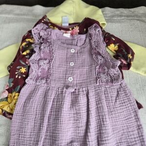 Baby Bundle - Mauve Lavender Baby Dress Romper with Lace Trim